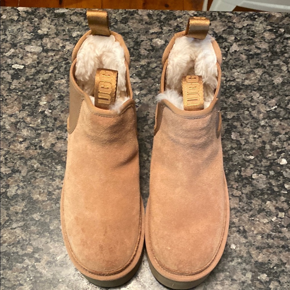 UGG Tan Suede Platform Ankle Boots